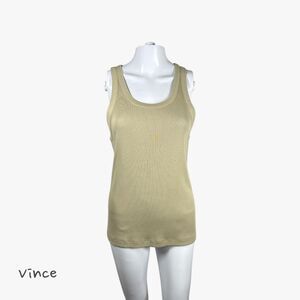 Vince Women's Ribbed Scoop Neck Lounge Tank Top in Olive Size L Glam Designer